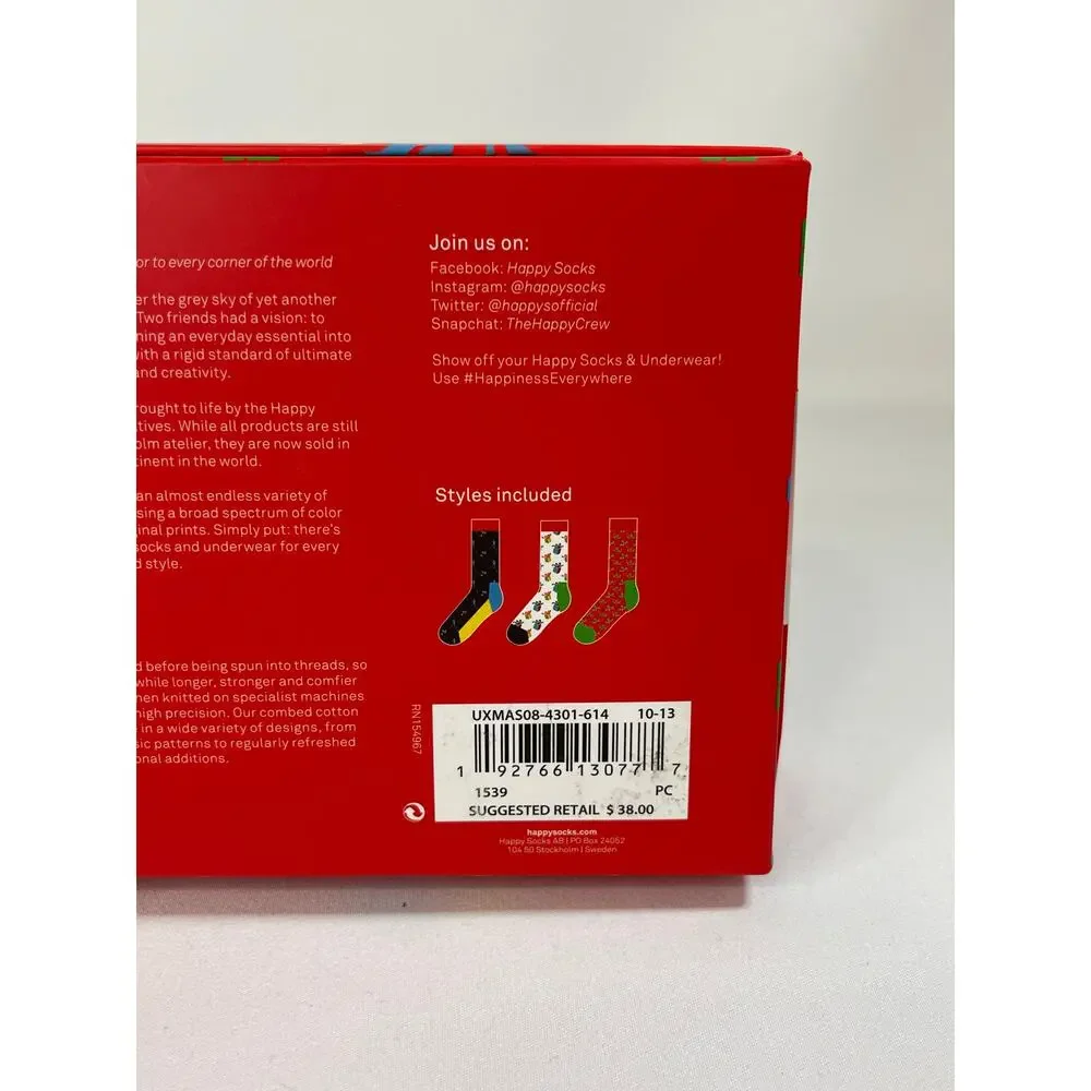 Happy Socks Gift Box 3 Pack Multicolor US M 8 to 12 US W Size 10 to 12 1/2